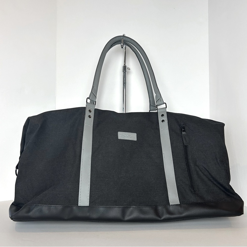BELLA RUSSO 24” Canvas Weekender Bag Duffle Gym Travel Bag Black/Gray NWT